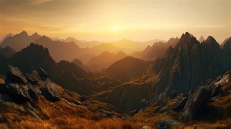 Premium AI Image | Beautiful sunset in the mountains Panoramic view