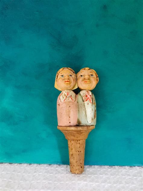 Vintage Wood Double Face Wine Bottle Cork Stopper Man And Woman Hand