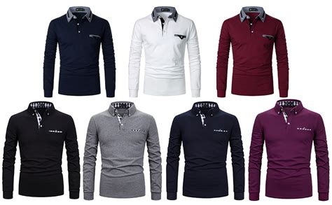 Sttlzmc Mens Long Sleeve Polo Shirts Casual Fit Plaid Collar Cotton Golf T Shirts