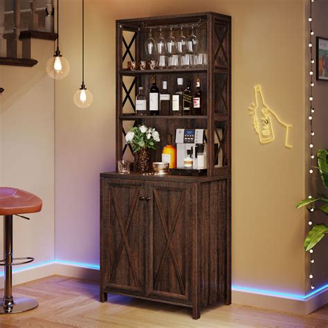 Led Bar Cabinet Liquor Bottle Display Shelf Kitchen Tall Cabinet With Wine Rack 764283251084 Ebay