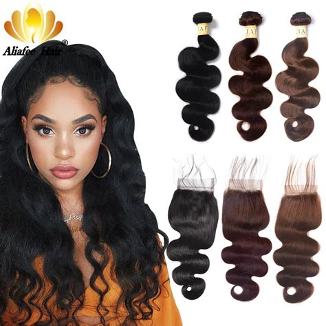 Aliafee Hair 1b 2 4 Color Brazilian Body Wave Bundles With Closure