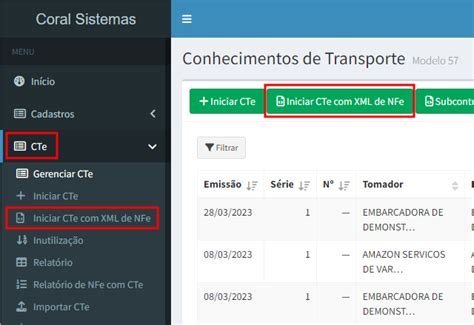 Coral Sistemas Central De Ajuda Como Emitir Um Cte Usando O Xml Da Nfe