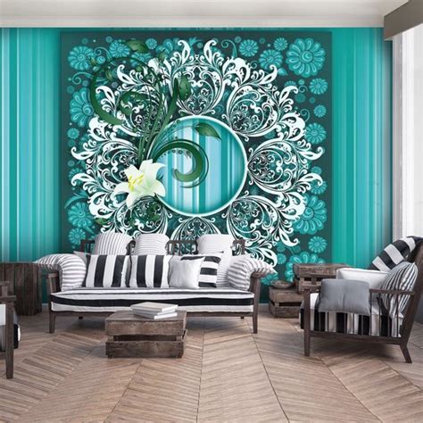 Fotobehang Vlies Behang Luxe Ornament Turquoise Abstact Patroon