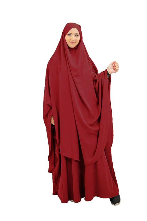 Eid Hooded Muslim Women Hijab Dress Prayer Garment Set Long Khimar