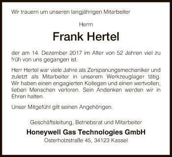 Traueranzeigen Von Frank Hertel Trauer Hna De