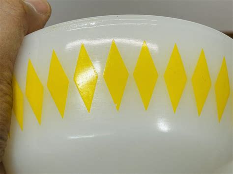 Rare Fire King Yellow Diamond Harlequin Bowl 400 Line Milk Glass Mixing Bowl Ebay