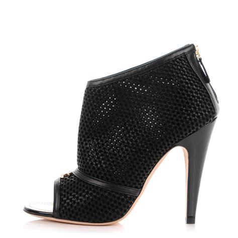 Chanel Mesh Cc Peep Toe Ankle Boots Black Fashionphile