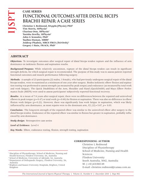 PDF FUNCTIONAL OUTCOMES AFTER DISTAL BICEPS BRACHII REPAIR A CASE SERIES