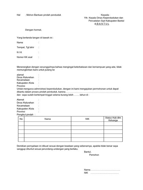 Formulir Bantuan Pindah Penduduk Pdf