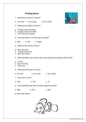 5 Finding Nemo English ESL worksheets pdf & doc