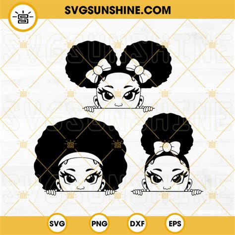 Afro Girl SVG Bundle Peekaboo Girl SVG Black Girl Messy Bun SVG