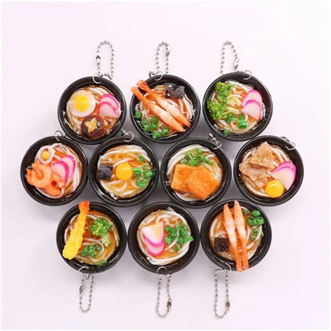 10pcs Set PVC Miniature Ramen Keychain Toy Simulation Japanese Food