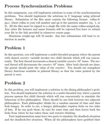 Solved Process Synchronization Problems In This Assignment