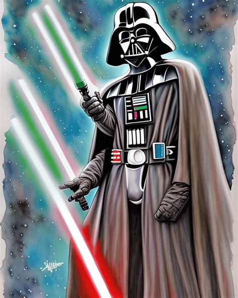 Darth Vader with Light Saber Graphic · Creative Fabrica