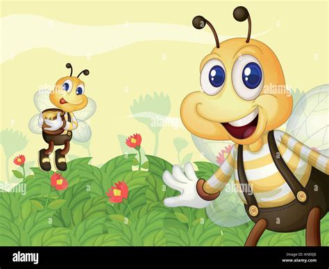 Illustration Of Honeybees In The Garden Stock Vector Image And Art Alamy