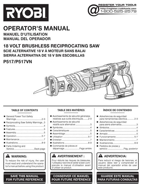 RYOBI 18V ONE+ P517 OPERATOR'S MANUAL Pdf Download | ManualsLib