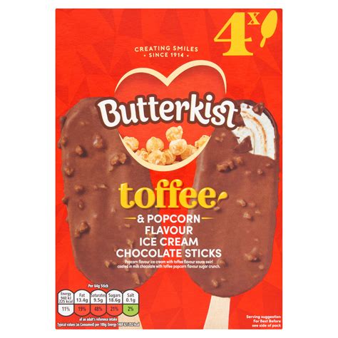 Butterkist Toffee And Popcorn Flavour Ice Cream Chocolate Sticks 4 X 64g