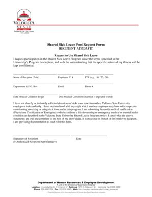 Fillable Online Valdosta Shared Sick Leave Pool Request Form Recipient