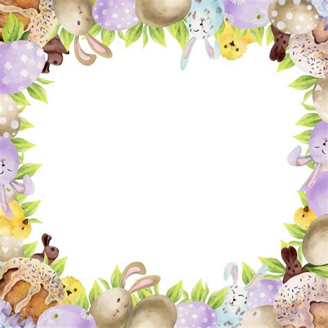 Aquarell handgezeichnete Ostern Feier Clipart Rahmen mit Eiern Blätter