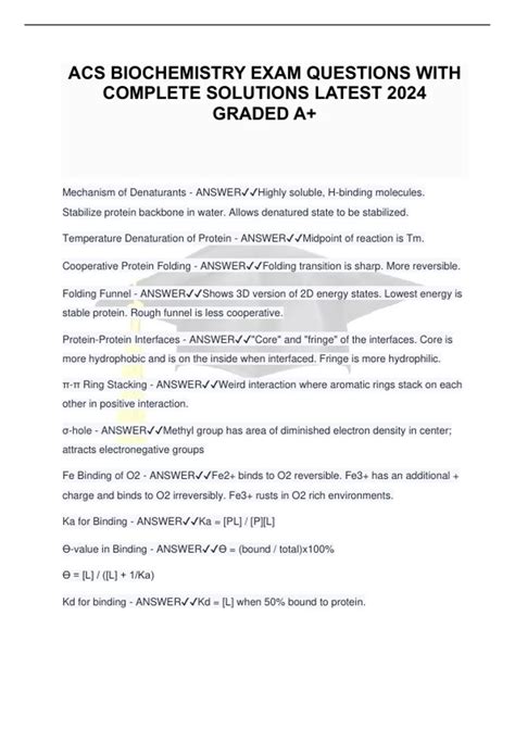 Acs Biochemistry Exam Questions With Complete Solutions Latest