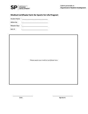 Fillable Online Life Sp Edu Medical Certificate Form For Sports For