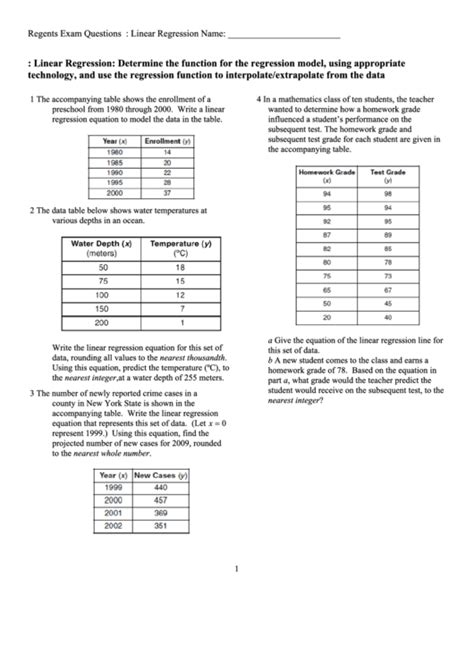 Linear Regression Practice Worksheet