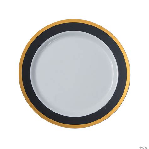 Premium Black And White Plastic Dinner Plates With Gold Border 25 Ct