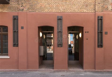 Restored Entrance Area Of An Old Factory Building Stock Photo Image