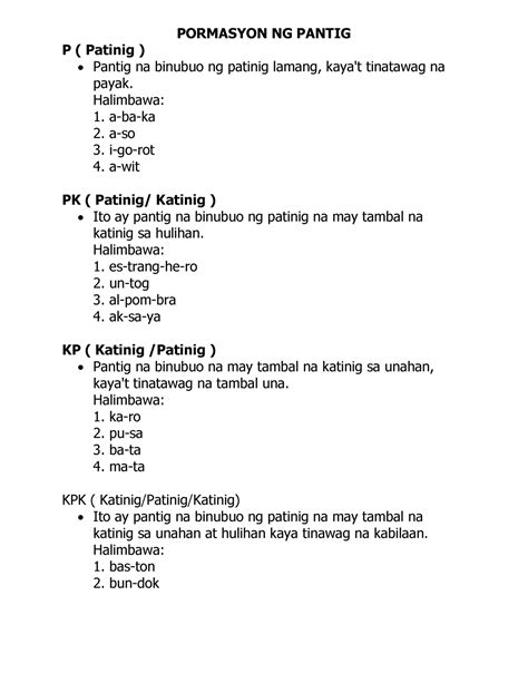 Pormasyon Ng Pantig Makabuluhang Pagkatuto Sa Filipino Pormasyon Ng