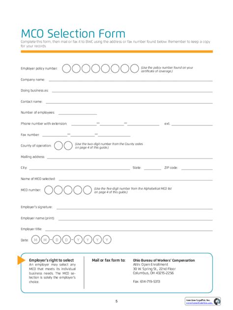 Fillable Online Fillable Online Mco Selection Form Fax Email Print Fax