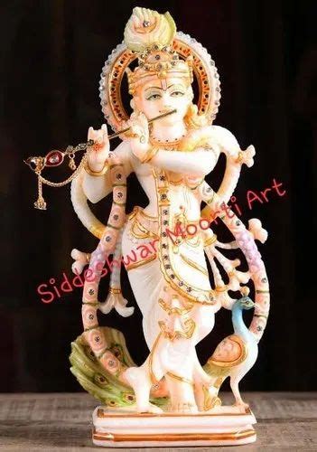 Painted Hindu Golden Gold Plated Export Quality White Marble Krishna