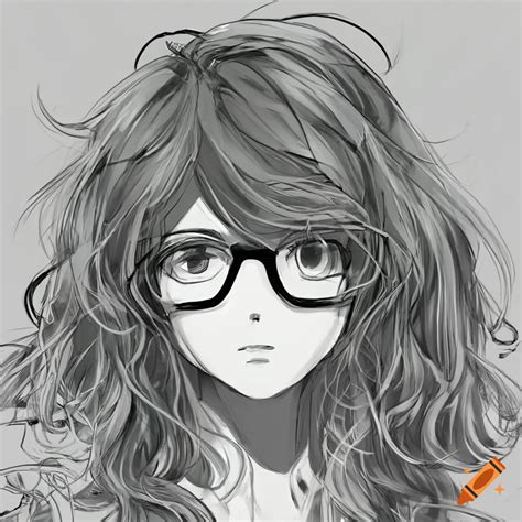 Black And White Manga Style Portrait Of A Woman With Wavy Hair And