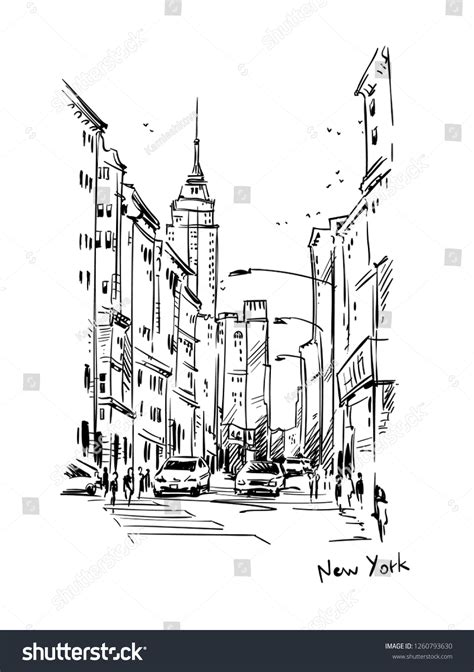 New York Street Vector Sketch Stock Vector (Royalty Free) 1260793630