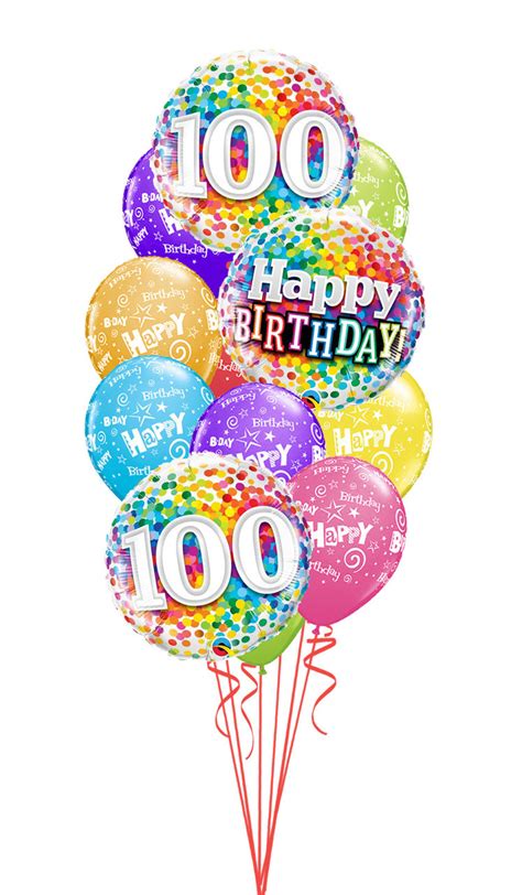 100th Birthday Rainbow Confetti Bouquet M And M Balloon Co Of Seattle