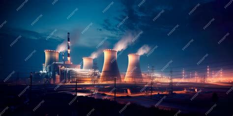 Premium Ai Image Nuclear Power Plant At Night Illuminated At Night