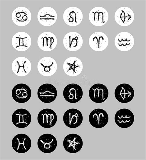 Set Of Zodiac Signs Sketch Doodle Black And White Stock Vector