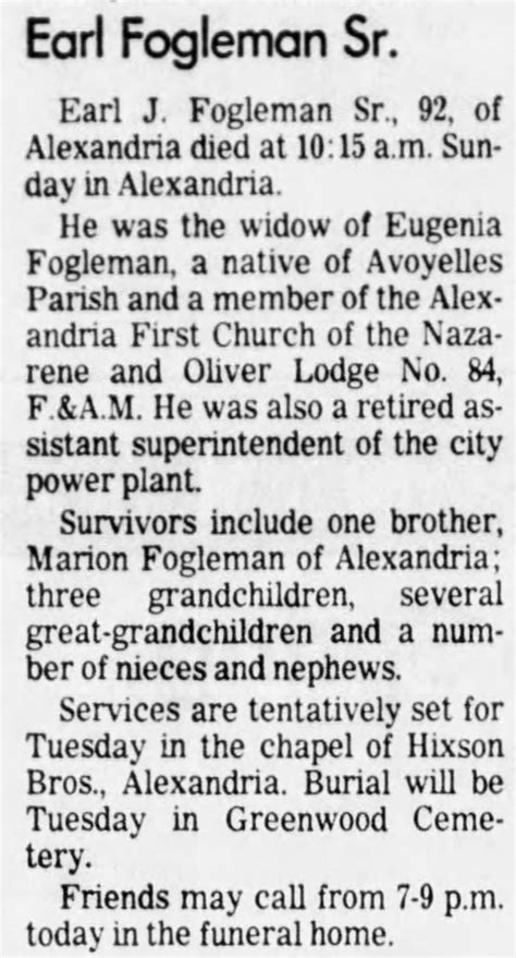 Earl Julius Fogleman Sr Find A Grave Memorial