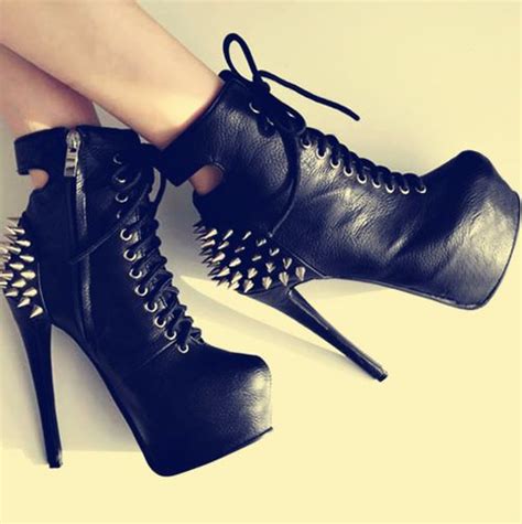 Spiked Boots Lace Up High Heels Heels Shoe Boots