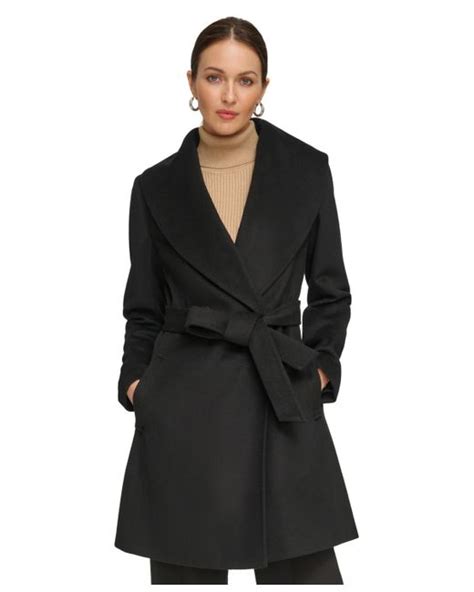 Dkny Shawl Collar Wrap Coat In Black Lyst