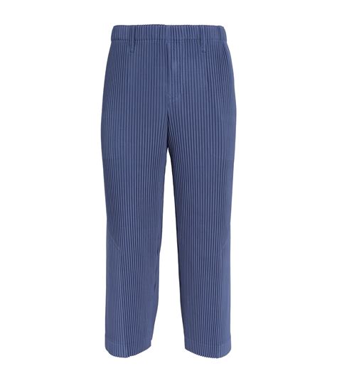 Mens Homme Plissé Issey Miyake blue Pleated Wide Leg Trousers Harrods UK