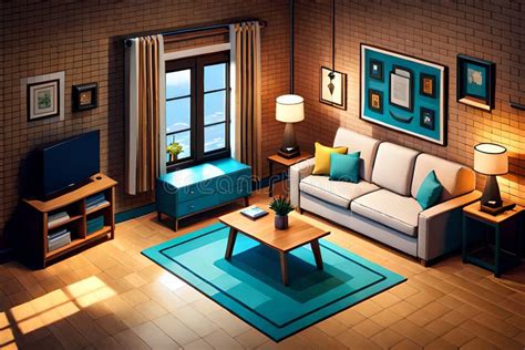 Detailed Isometric Living Room, Pixel Art Stock Illustration ...