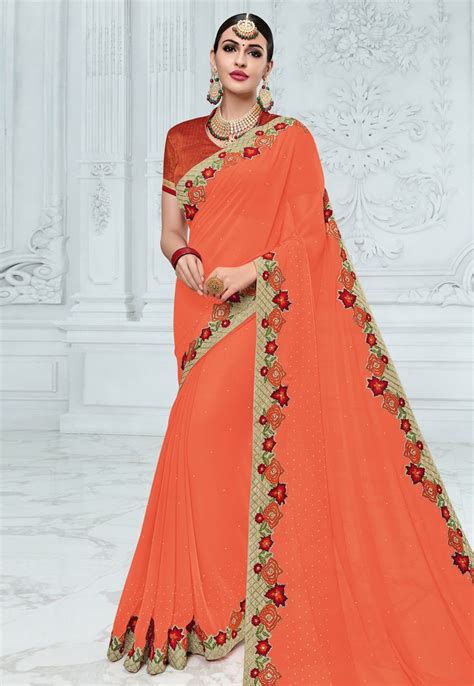 Peach Georgette Festival Wear Saree Saree Designs Bridal