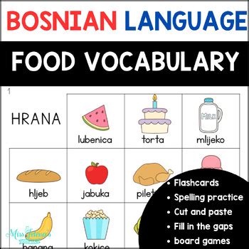 Bosnian Language Food Worksheets by Miss Jelena's Classroom | TPT