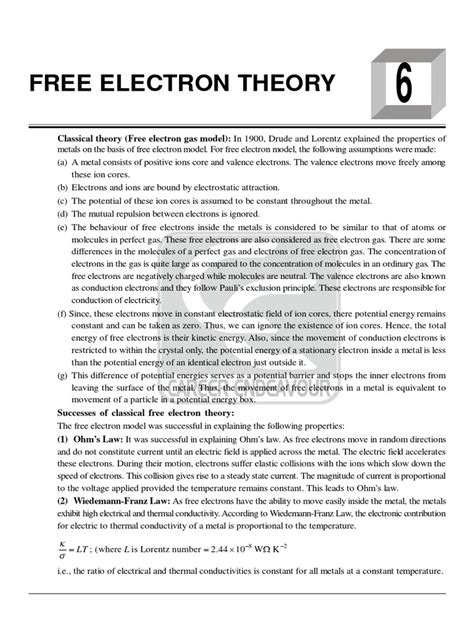 Free Electron Theory | PDF | Electron | Electrical Resistivity And ...