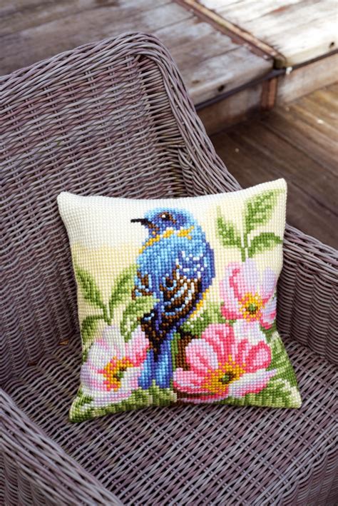 Vervaco Cross Stitch Cushion Kit Bird On Rose Bush Craftmar