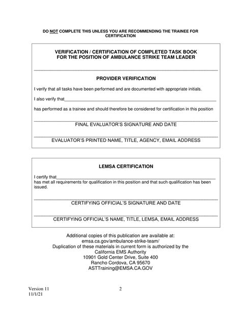 California Position Task Book Ptb For Ambulance Strike Team Medical