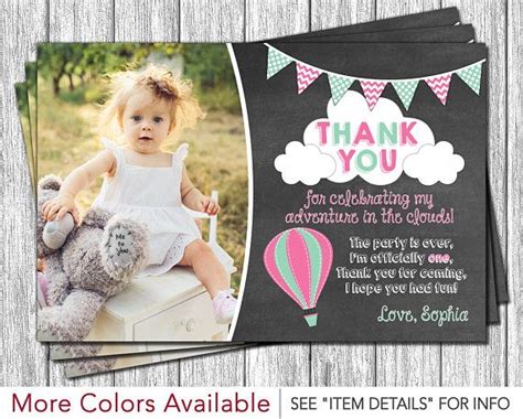 Hot Air Balloon Thank You Card First Birthday Thank You Cards Pink