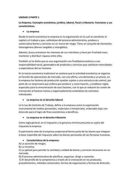 La Empresa Concepto económico jurídico laboral fiscal y tributario