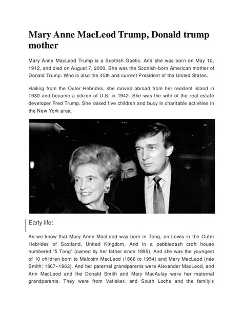 Mary Anne MacLeod Trump, Donald trump mother