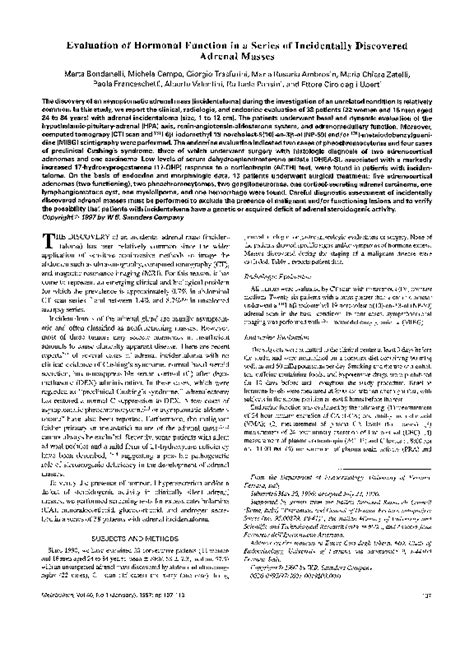 Pdf Evaluation Of Hormonal Function In A Series Of Incidentally Discovered Adrenal Masses